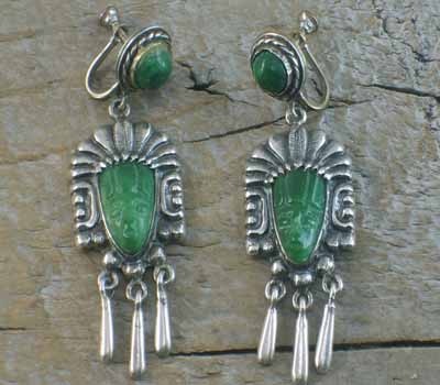 Vintage PALACIOS mexican Silver Screwback Masquette Dangle Earrings
